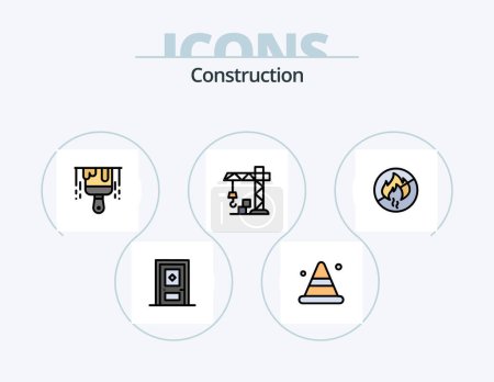 Téléchargez les illustrations : Ligne de construction rempli Icône Pack 5 Icône Design. document. outil. construction. Pelle. porte - en licence libre de droit
