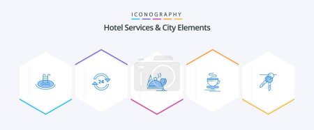 Illustration for Hotel Services And City Elements 25 Blue icon pack including hotel. cup. service. tea. food - Royalty Free Image