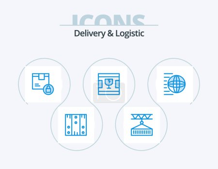 Illustration for Delivery And Logistic Blue Icon Pack 5 Icon Design. glass. broken. shipping. secure. lock - Royalty Free Image