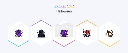 Téléchargez les illustrations : Halloween 25 FilledLine icon pack including gallows. holiday. avatar. halloween. candy - en licence libre de droit
