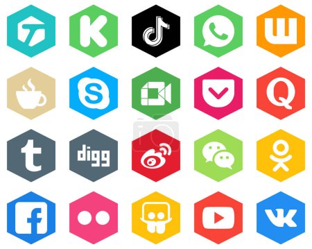 Illustration for Hexagon Flat Color White Icon Pack google meet. whatsapp and chat 20 Unique Icons - Royalty Free Image