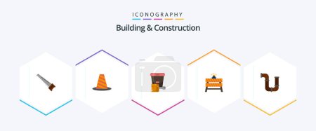 Illustration for Building And Construction 25 Flat icon pack including stop. barrier. roadblock. brush. bucket - Royalty Free Image