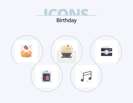 Téléchargez les illustrations : Birthday Flat Icon Pack 5 Icon Design. camera. party. party. celebration. birthday - en licence libre de droit
