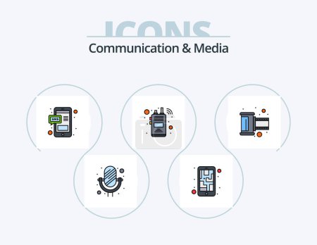 Ilustración de Línea de comunicación y medios de comunicación llena el paquete de iconos 5 Diseño de iconos. Libro. walkie talkie. cd. radio. Comunicación - Imagen libre de derechos