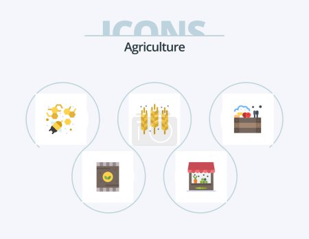 Téléchargez les illustrations : Agriculture Flat Icon Pack 5 Icône Design. pommes. du grain. abeille. gluten. culture - en licence libre de droit