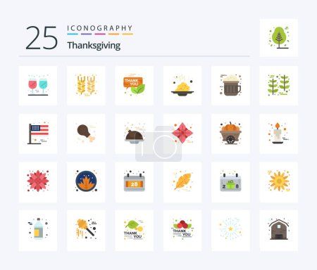 Illustration for Thanksgiving 25 Flat Color icon pack including thanks day. food. email. cafe. thanksgiving - Royalty Free Image
