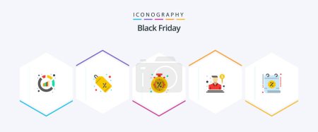 Téléchargez les illustrations : Black Friday 25 Flat icon pack including calendar. sales. discount. person. shopping - en licence libre de droit