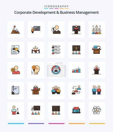 Téléchargez les illustrations : Creative Corporate Development And Business Management Pack icône 25 Line FIlled tels que la finance. les coûts. graphique. utilisateur. succès - en licence libre de droit
