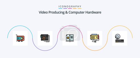 Illustration for Video Producing And Computer Hardware Line Filled Flat 5 Icon Pack Including source. computer. supply. battery. instruction - Royalty Free Image