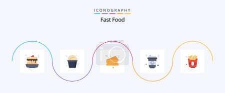 Téléchargez les illustrations : Fast Food Flat 5 Icon Pack Including french fries. fast food. cheese. food. glass - en licence libre de droit