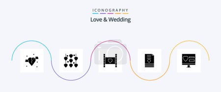 Téléchargez les illustrations : Pack d'icônes Love And Wedding Glyph 5, y compris lettre. coeur. mariage. mariage. lune de miel - en licence libre de droit
