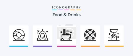 Téléchargez les illustrations : Food and Drinks Line 5 Icon Pack Including pizza. food. kitchen. meal. food. Creative Icons Design - en licence libre de droit