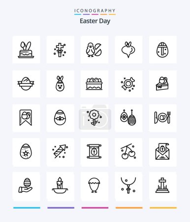 Ilustración de Creative Easter 25 OutLine icon pack  Such As egg. vegetable. egg. turnip. happy - Imagen libre de derechos