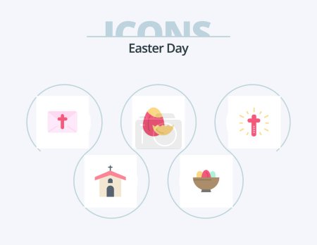 Ilustración de Icono plano de Pascua Pack 5 Icon Design. celebración. naturaleza. Huevo. Huevo. vacaciones - Imagen libre de derechos