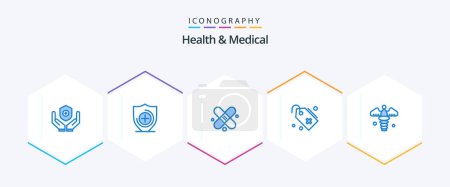 Illustration for Health And Medical 25 Blue icon pack including pharmacy. medical. medical. caduceus. add - Royalty Free Image