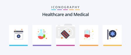 Illustration for Medical Flat 5 Icon Pack Including . medical center. pills . hospital signboard. donation. Creative Icons Design - Royalty Free Image