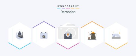 Ilustración de Ramadán 25 Pack icono plano incluyendo la religión. islam. musulmán. taza. correo electrónico - Imagen libre de derechos