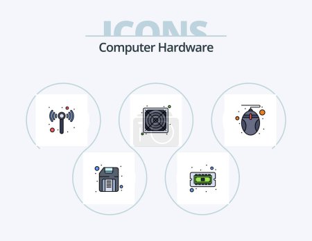 Illustration for Computer Hardware Line Filled Icon Pack 5 Icon Design. . cpu. wifi. computer. projector - Royalty Free Image