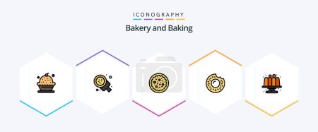 Illustration for Baking 25 FilledLine icon pack including baked. food. pizza. donut. pizza - Royalty Free Image