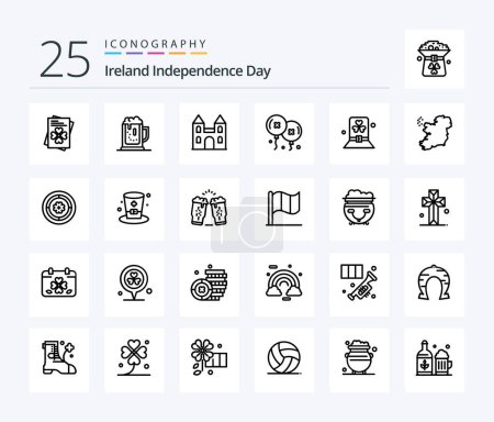 Téléchargez les illustrations : Irlande Independence Day 25 Pack icône de ligne, y compris le jour. célébration. grand. anniversaire et fête. ballons - en licence libre de droit