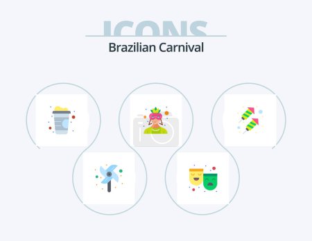Illustration for Brazilian Carnival Flat Icon Pack 5 Icon Design. . party. line. rocket. character - Royalty Free Image