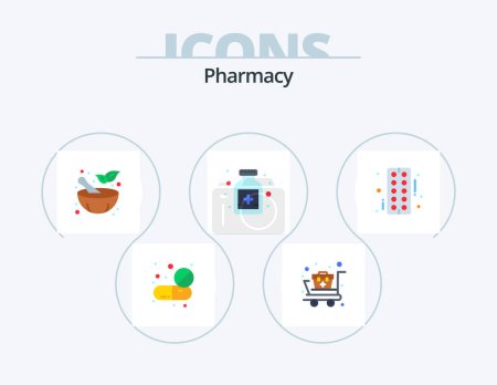 Téléchargez les illustrations : Pharmacy Flat Icon Pack 5 Icon Design. strip. drug. supplies. medical. antidote - en licence libre de droit