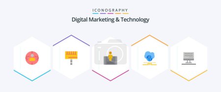 Illustration for Digital Marketing And Technology 25 Flat icon pack including marketing. computer. engagement. cloud. marketing - Royalty Free Image