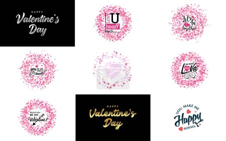 Illustration for Happy Valentine's Day greeting card template with a floral theme and a pink color scheme - Royalty Free Image