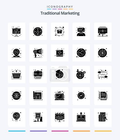 Ilustración de Creative Traditional Marketing 25 Glyph Solid Black icon pack  Such As advertisement. influencer. cycle. broadcasting. blogger - Imagen libre de derechos
