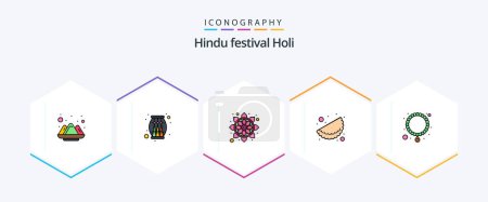 Illustration for Holi 25 FilledLine icon pack including pearl. jewelry. flower. india. food - Royalty Free Image