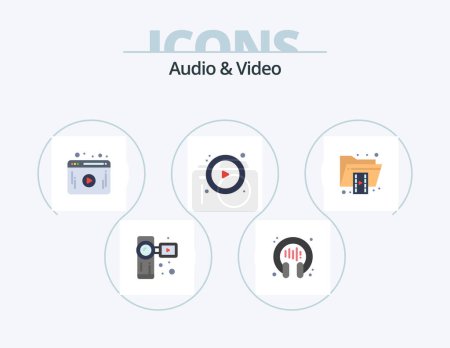 Illustration for Audio And Video Flat Icon Pack 5 Icon Design. format. file. video. document. play - Royalty Free Image