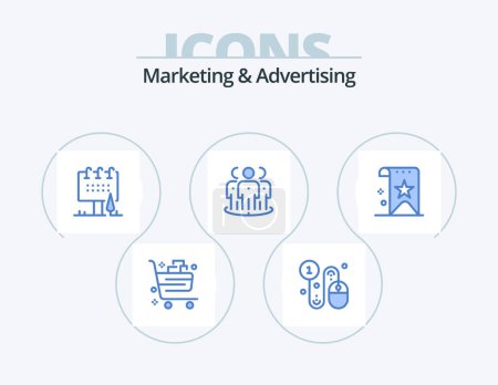 Téléchargez les illustrations : Marketing And Advertising Blue Icon Pack 5 Icon Design. focus. advertising. pay. commercial. board - en licence libre de droit