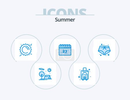 Illustration for Summer Blue Icon Pack 5 Icon Design. summer. date. travel bag. calendar. weather - Royalty Free Image
