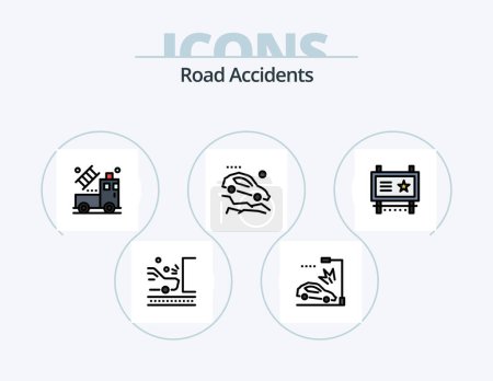 Ilustración de Línea de accidentes de tráfico llenado Icon Pack 5 Icon Design. accidente. peatonal. accidente. peligro. y - Imagen libre de derechos