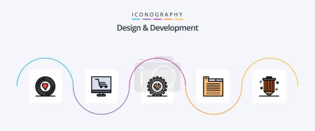 Illustration for Design and Development Line Filled Flat 5 Icon Pack Including coding. theme. options. tabs. web development - Royalty Free Image