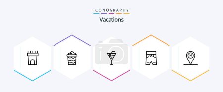 Ilustración de Vacaciones 25 Paquete de iconos de línea incluyendo corto. playa. vacaciones. Bebida - Imagen libre de derechos