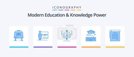 Illustration for Modern Education And Knowledge Power Blue 5 Icon Pack Including notes. graduation. digital art . education. key. Creative Icons Design - Royalty Free Image