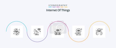 Téléchargez les illustrations : Internet Of Things Line 5 Icon Pack Including headset. smart. technology. pin. location - en licence libre de droit