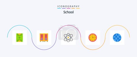 Illustration for School Flat 5 Icon Pack Including globe. time. atom. stopwatch. alarm - Royalty Free Image