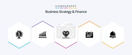 Illustration for Business Strategy And Finance 25 Glyph icon pack including calendar . expensive. chart . rich . diamond - Royalty Free Image