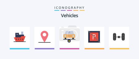 Illustration for Vehicles Flat 5 Icon Pack Including . van. star. wheel alignment. parking. Creative Icons Design - Royalty Free Image
