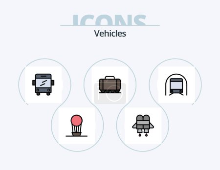 Téléchargez les illustrations : Vehicles Line Filled Icon Pack 5 Icon Design. london. decker. subway. bus. jet - en licence libre de droit