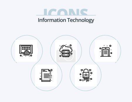 Téléchargez les illustrations : Ligne de technologie de l'information Icône Pack 5 Icône Design. réseau. cyber. mot de passe. électrique. ordinateur - en licence libre de droit
