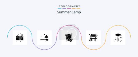 Téléchargez les illustrations : Camp d'été Glyphe 5 Icône Pack Inclus. outils électriques. cuisinière. perceuse à main. voyage - en licence libre de droit