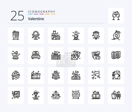 Illustration for Valentine 25 Line icon pack including love. love. merroir. day. valentine - Royalty Free Image