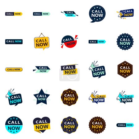 Illustration for Call Now 25 Fresh Typographic Elements for a lively calling campaign - Royalty Free Image
