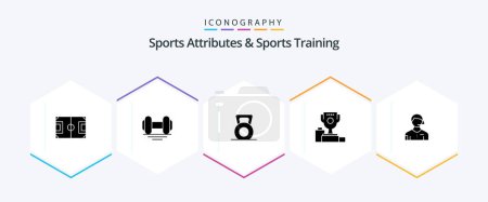 Illustration for Sports Atributes And Sports Training 25 Glyph icon pack including linesman. football. lift. arbiter. cup - Royalty Free Image