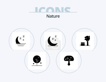 Illustration for Nature Glyph Icon Pack 5 Icon Design. park. bench. foggy. nature. moon - Royalty Free Image