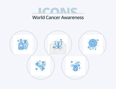 Téléchargez les illustrations : World Cancer Awareness Blue Icon Pack 5 Icon Design. maladie. Ruban. du vin. cancer. insecte - en licence libre de droit