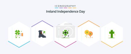 Ilustración de Irlanda Día de la Independencia 25 Pack icono plano incluyendo cruz. Catedral. Irlanda. celebración. cumpleaños - Imagen libre de derechos